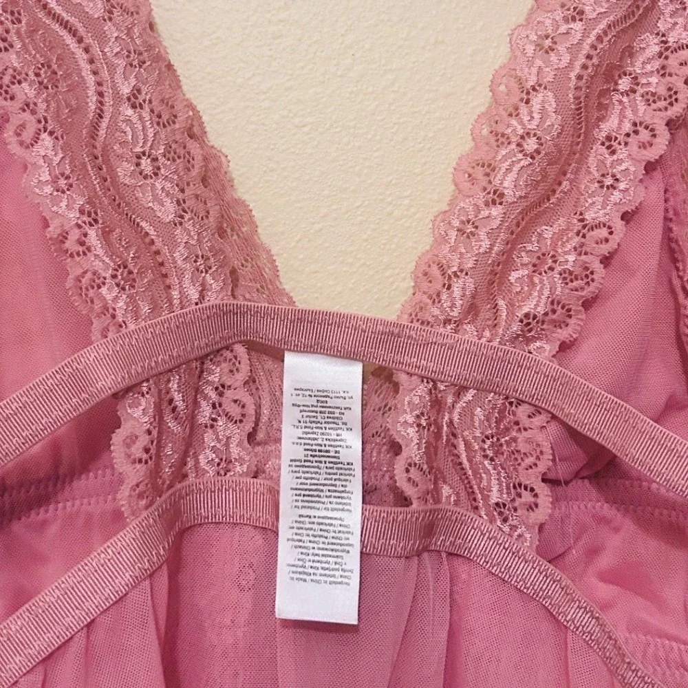 Janina Babydoll Lingerie Women Medium Pink Excellent Lace Sheer Romantic Nightie